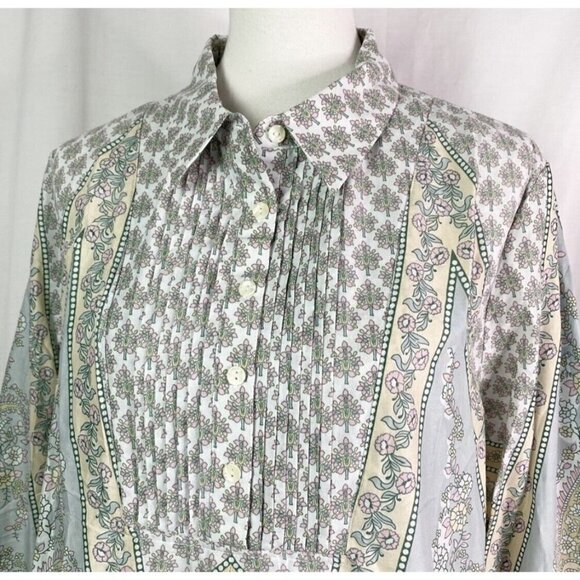Soft Surroundings Sz M Floral Paisley Print Pintuck Pleated Blouse Popover Top - Picture 4 of 11